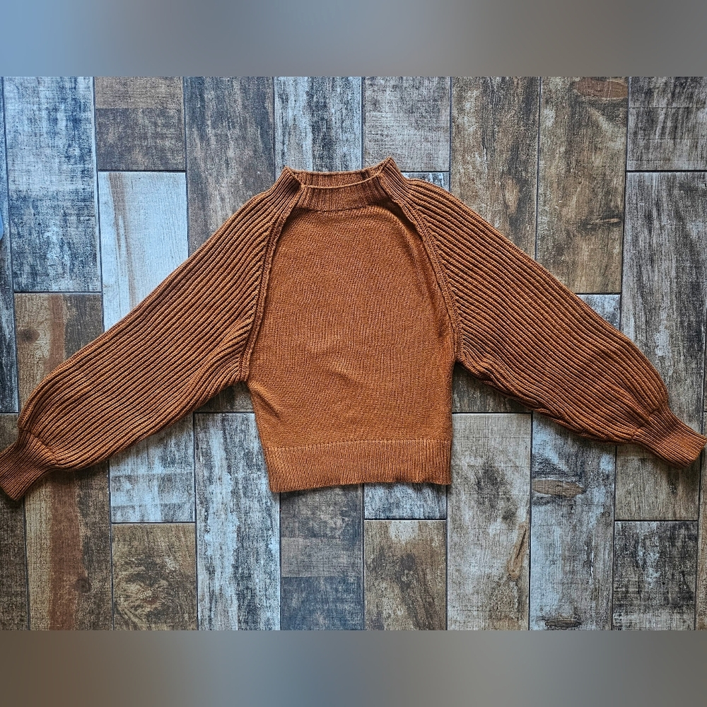 Maeve by Anthropologie Honey Ribbed Mock Neck Sweater Balloon Sleeves EUC Medium